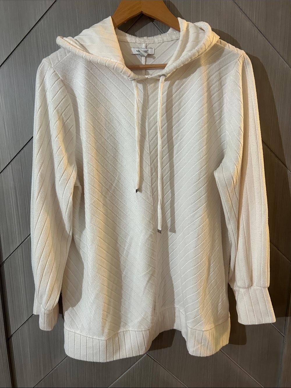 Nine West Cream Hooded Cable-Texture Pullover